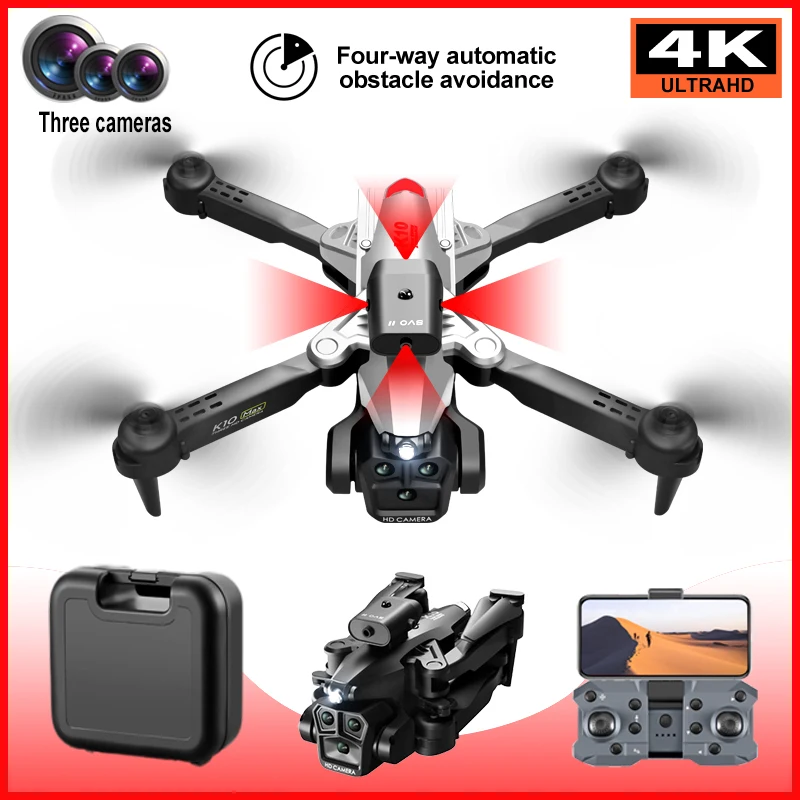 Mini K10 Max Drone 4k Professional Drone Hd Triple Camera Folding Obstacle Avoidance Quadcopter Remotely Piloted Aircraft Toys