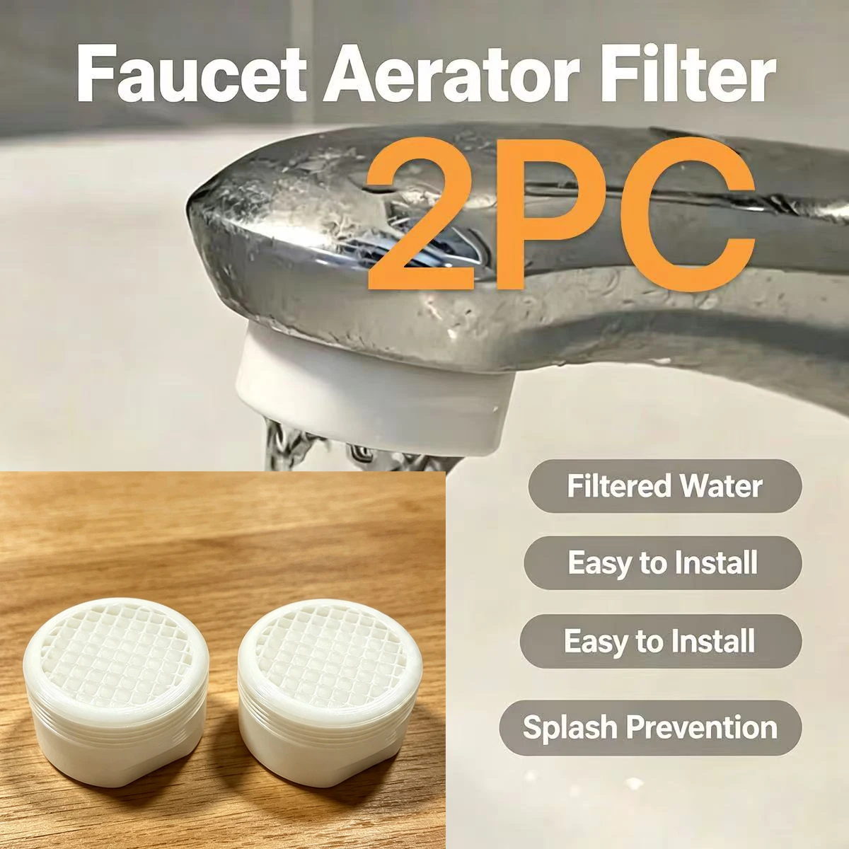 Red Faucet Aerator Filter Two-Piece Set, Universal Kitchen and Bathroom Faucet Splash-Proof Water-Saving Aerator Nozzle, Filters Water Impurities, Gentle Water Flow, Easy to Disassemble and Clean, Household Faucet Repl