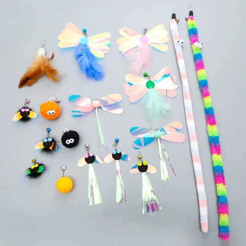 Cat Teaser Wand Toy Replacement Head Caterpillar Mouse Feather Freely Change Accessories DIY Cat Stick Funny Kitten Supplies