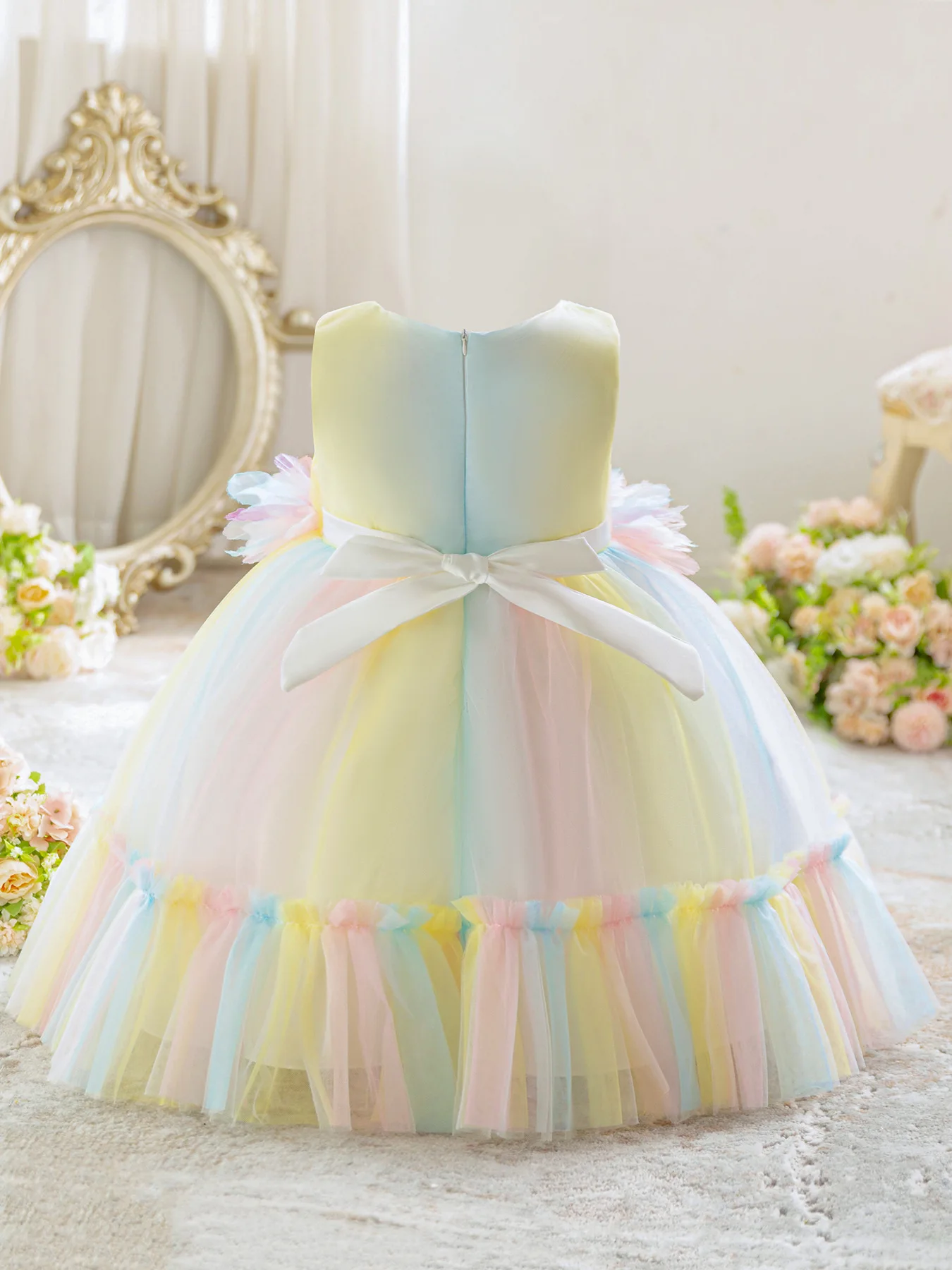 Girls Rainbow Dress for Birthday Tulle Sweet Toddler Kids Princess Dresses Summer Wear