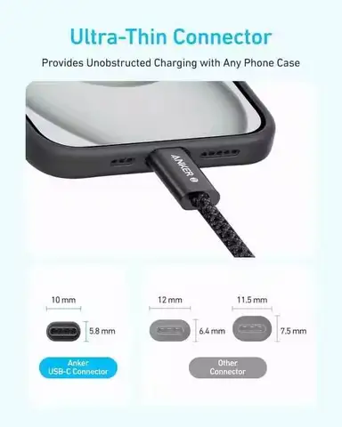 Кабель Anker Zolo 240W Type C для быстрой зарядки, USB-C на USB-C, плетеный, с тонким разъемом, защищенным от загрязнений, для серии iPhone 16