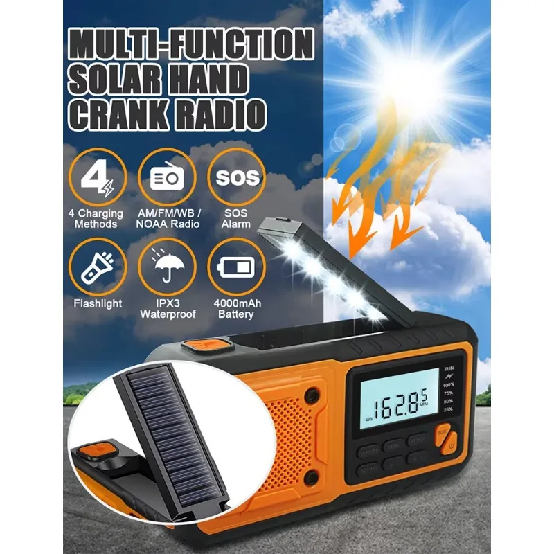 Wholesale Pocket Emergency Camping Generator Light 4000Mah Solar Hand Crank Weather Fm Radio With Power Solar Mw/Sw