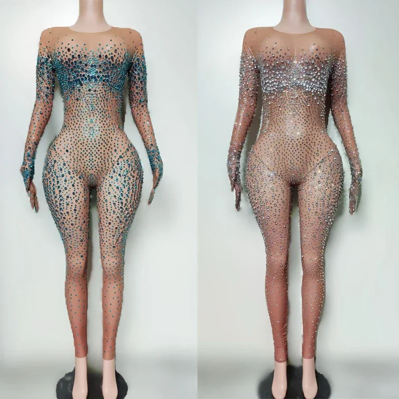 Rhinestones Jumpsuit Halloween Dj Ds Gogo Dance Costume Women Pole Dance Clothing Bar Rave Outfit Club Wear