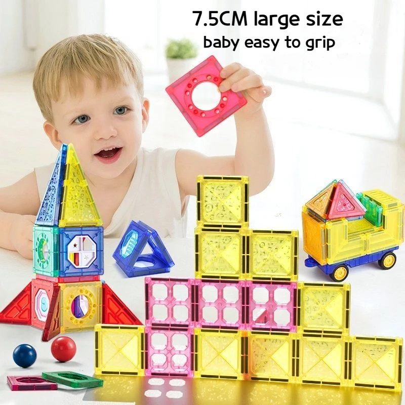 120pcs Magnet Tiles Building Blocks Puzzle Children DIY Construction Sets Star Diamond Montessori Magnets Toys for Girls Boys