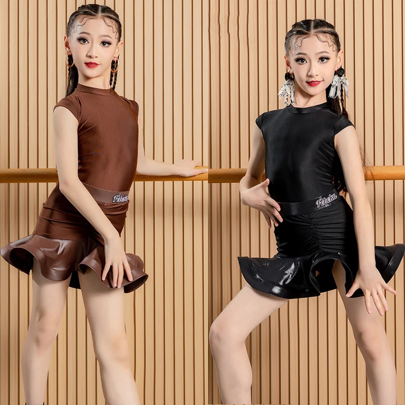 

Summer Brown Black Ballroom Dance Competition Clothes Girls Latin Dance Costumes Kids Performance Dancing Dresses SL10061