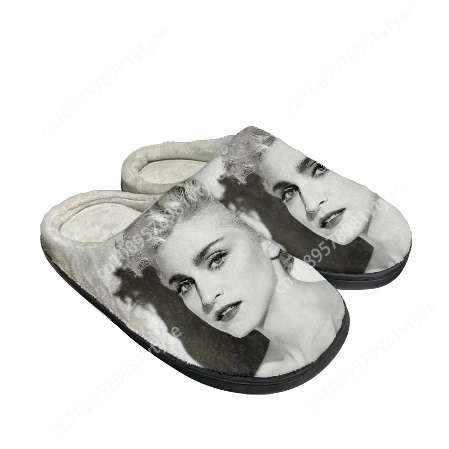 Madonna pop rock singer disco Home Cotton Custom Slippers Mens Womens Sandals Plush Bedroom Keep Warm Shoe Thermal Slipper Black