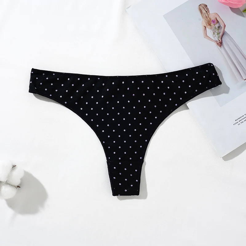 Women\'s Thongs Low-Rise Cotton Panties Sexy Underwear Dot Pattern G-string Female Thong Panties Girl Intimate