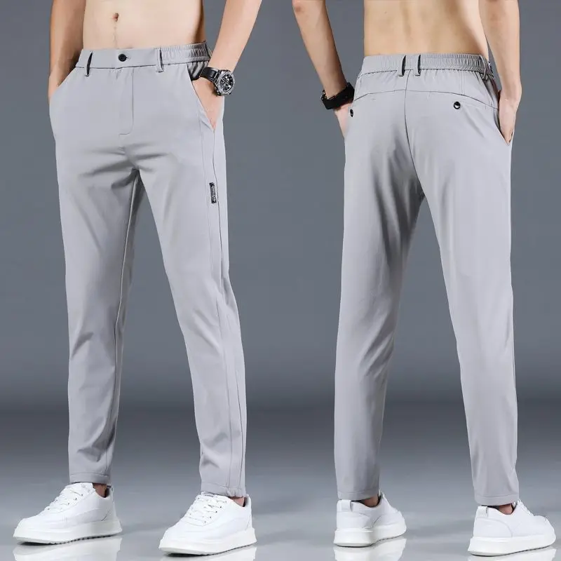 2026 Summer Thin Men's Slim Fit Casual Pants Korean Style Soft Breathable Elastic Business Fashion Casual Long Pants Male