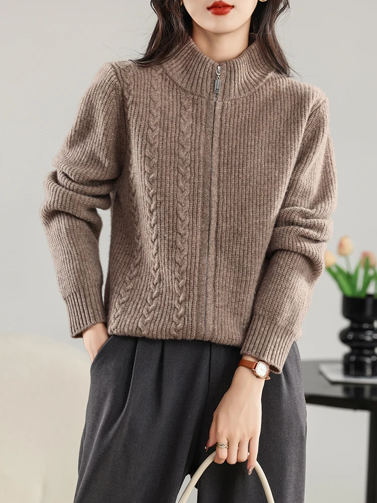 2024 New Women Cashmere Sweater 100% Merino Wool Zipper Cardigan Winter Soft Quality Knitwear Casual Luxary Tops Clothing