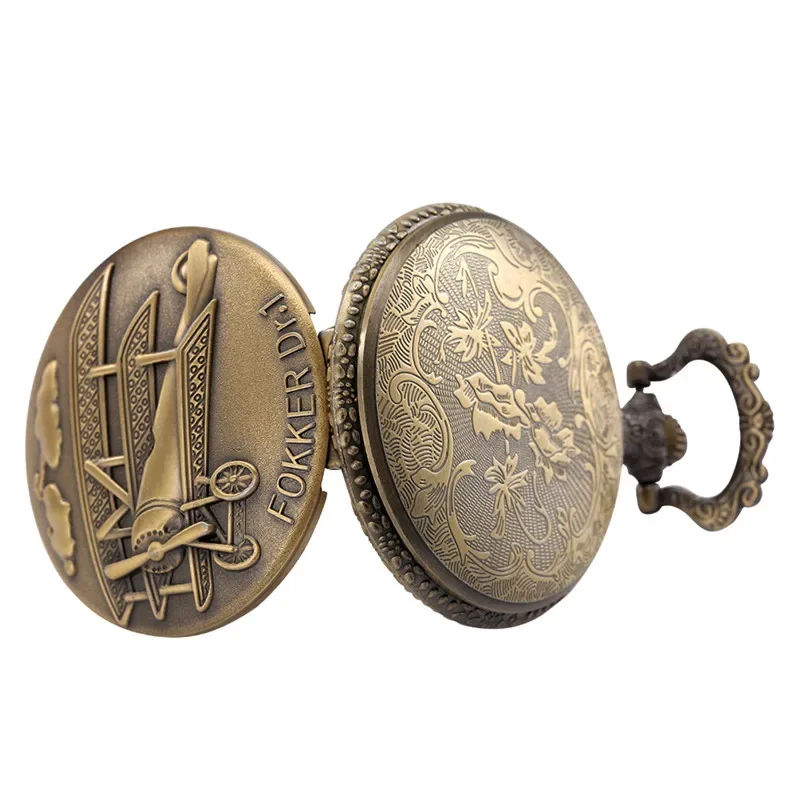 Antique Pocket Watch with Airplane helicopter Pattern Analog Quartz Movement Watches with Necklace Chain Collectable Timepiece