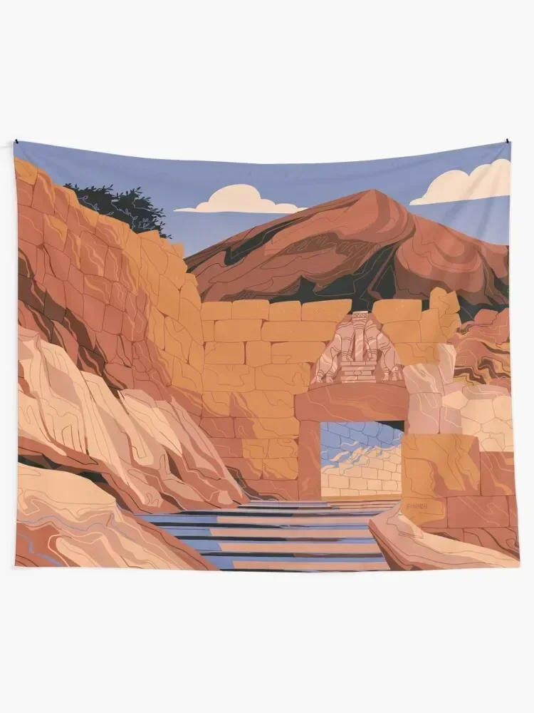 Mycenae Lion Gate Tapestry Wall Decoration Aesthetic Room Decorations Tapestry