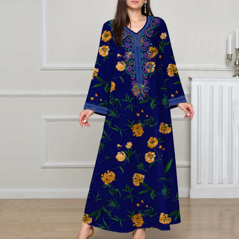 

New Robe Arab Middle East Dubai Dress Muslim Women's Printed Dress Abaya Long Loose Robe