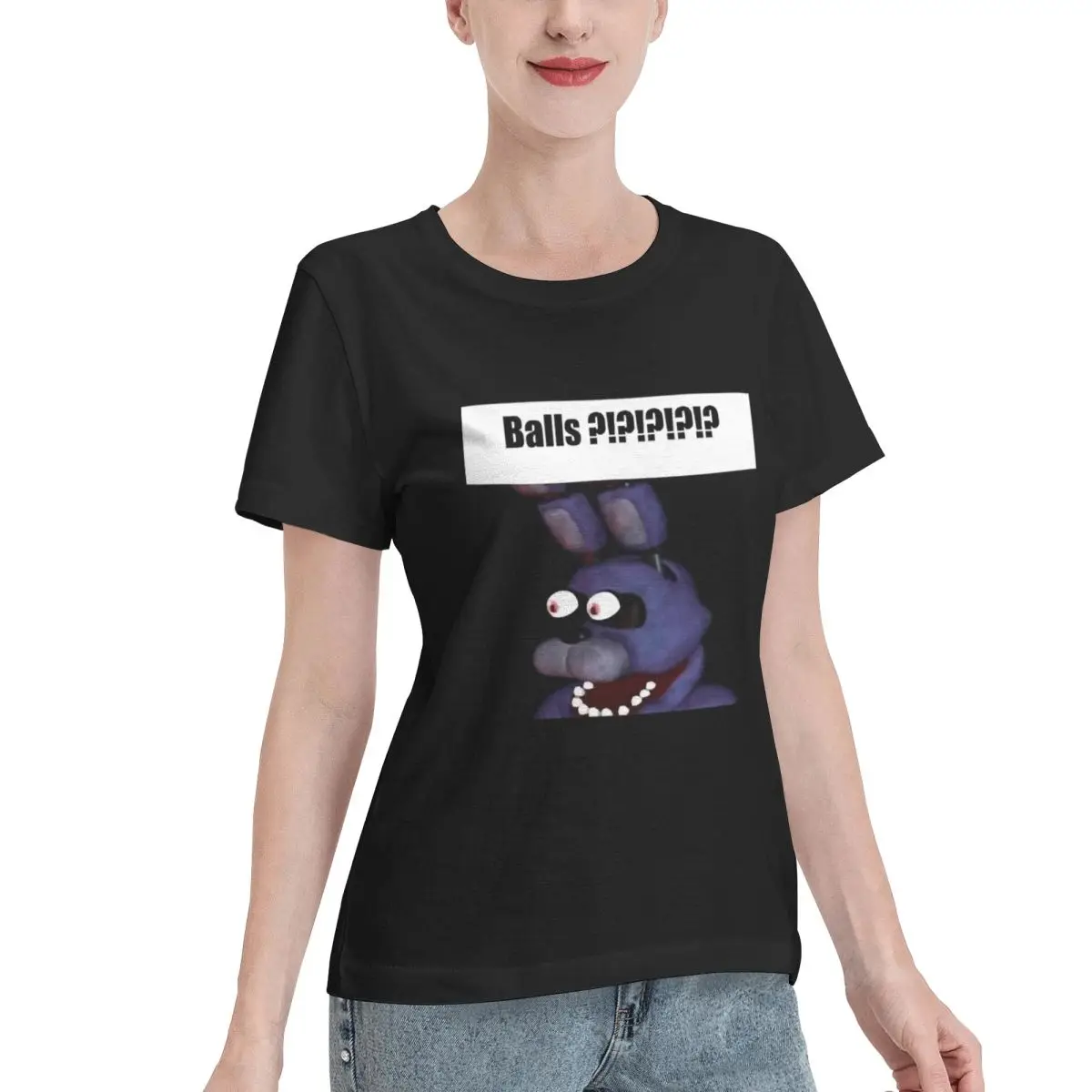 Wardrobe Essential Fnaf Bonnie Balls !!!! Meme Women's T-shirt Outdoor Activity Crew Neck T-Shirt