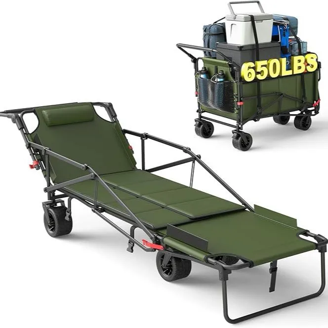 

Outdoor camping one-car dual-purpose trolley folding bed/camp cart super load-bearing portable small cart