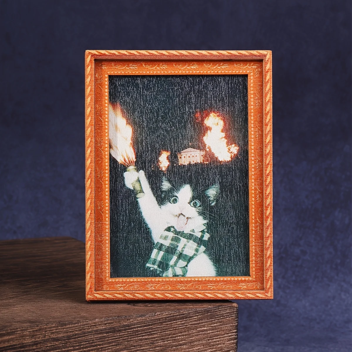 Funny Rebel Cat with Torch Fridge Magnet, Vintage Framed Art Magnet for Kitchen Refrigerator & Home Decor