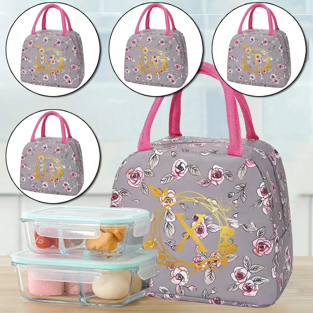 

Insulated Lunch Bag Kids Tote Bag Organizer Picnic Bento Wreath Series Printing Waterproof Sweet Trendy