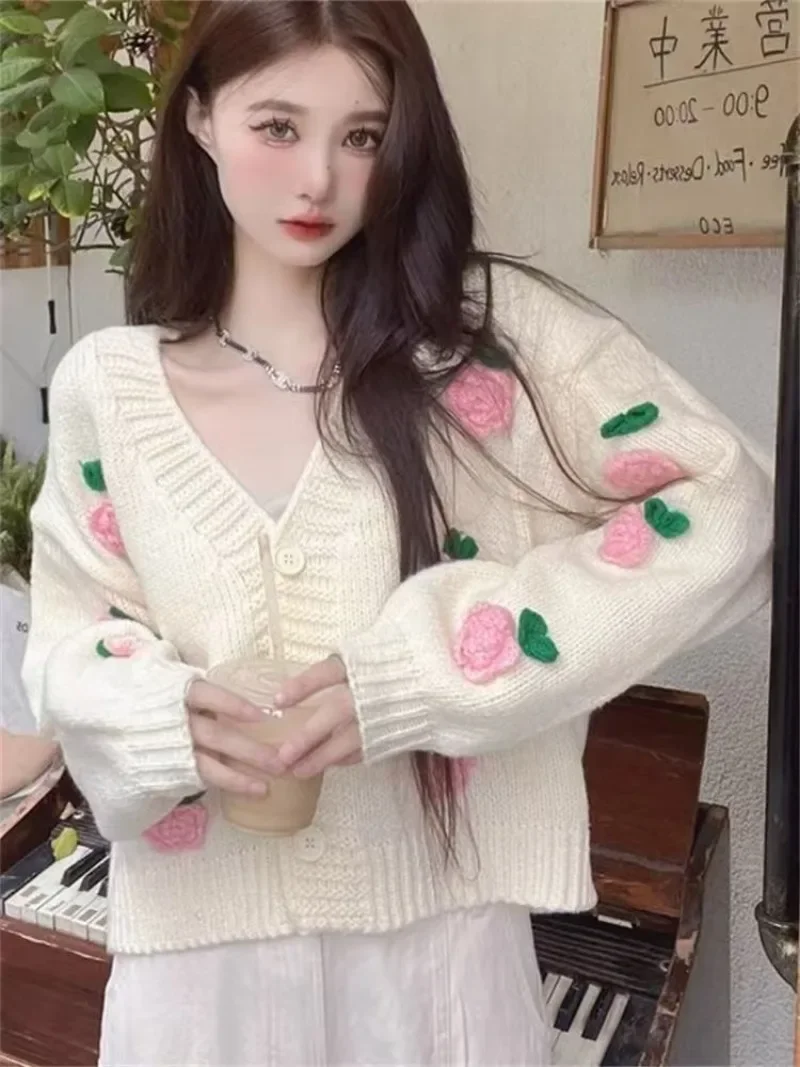 Womens Cardigan Sweaters Fall Oversized Chunky 3d Flower Open Front Knit Sweaters Sweet Trendy Cardigan Sweaters for Women