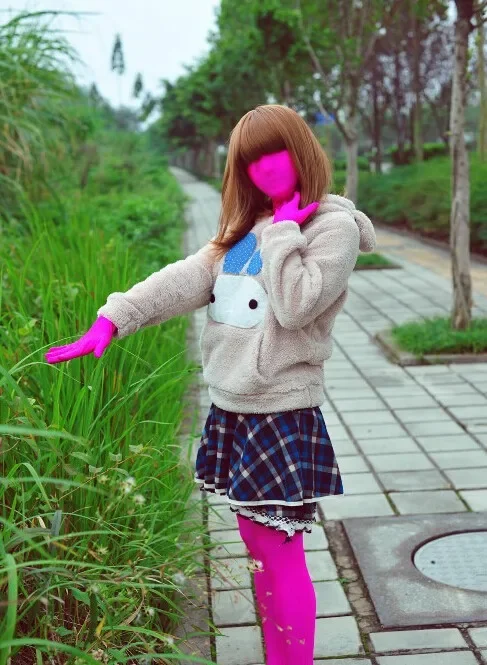 

Kigurumi Fetish Zentai Suit Women Lycra Spandex Rosy Pink Body Tights Crossdresser