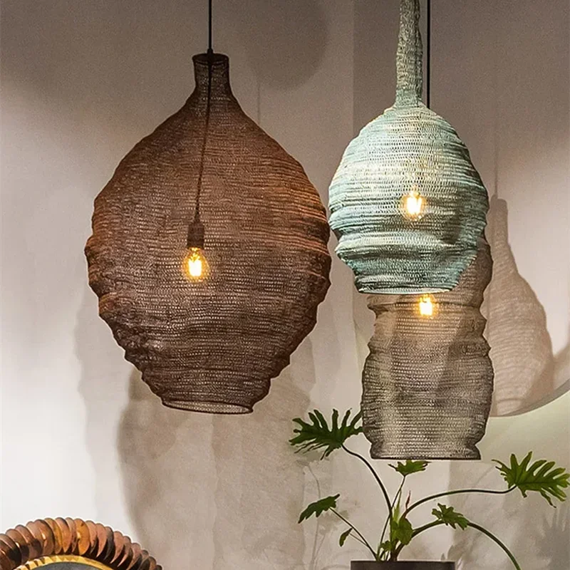 Mesh pendant light Wabi Sabi Lamps E27 modern island lighting Designer Irregular Shapes Suspension Lighting kitchen drop lights