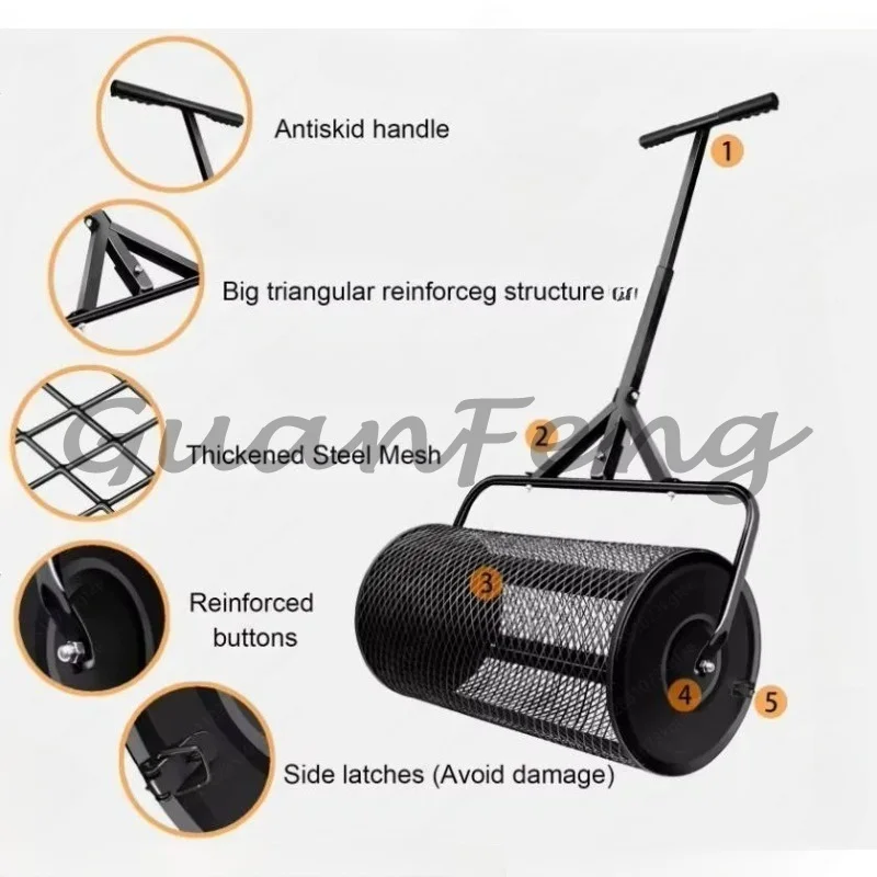 Roller Lawn Spreader with T-Handle Manual Metal Compost Flap
