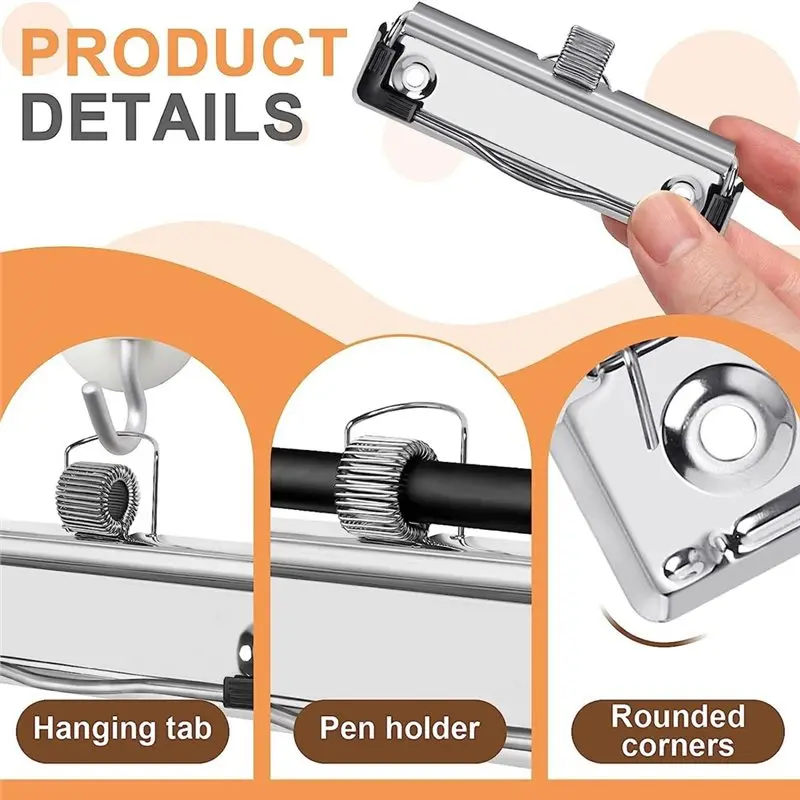 Pack Of 10 Metal Clipboard Clips (10Cm, Screws Included)