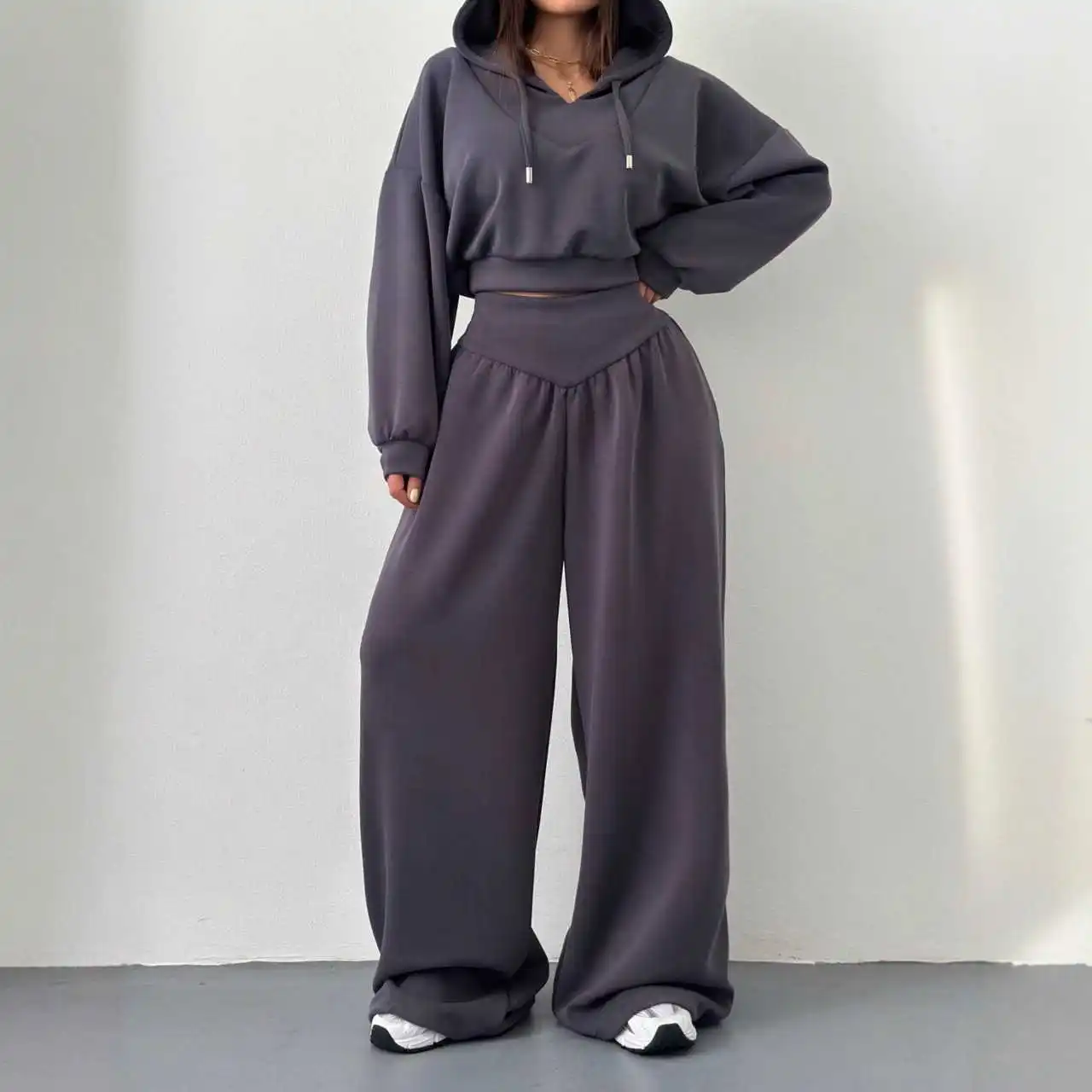 

Casual V-Neck Hoodie And Pants Set Women's Spring Autumn New Style Long Sleeve Two-Piece Suit Polyester Fiber European Style