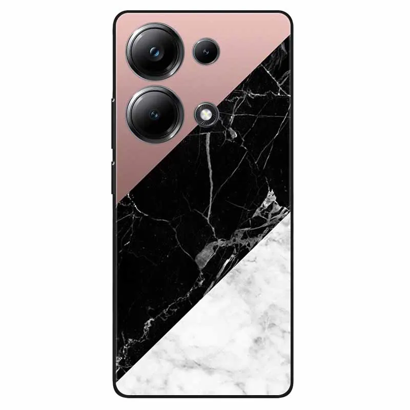 For Poco M6 Pro 4G Case Fashion Marble Silicon Black Soft Bumper for Xiaomi Poco M6Pro 4G Phone Cases M 6 Pro Cartoon TPU Shells