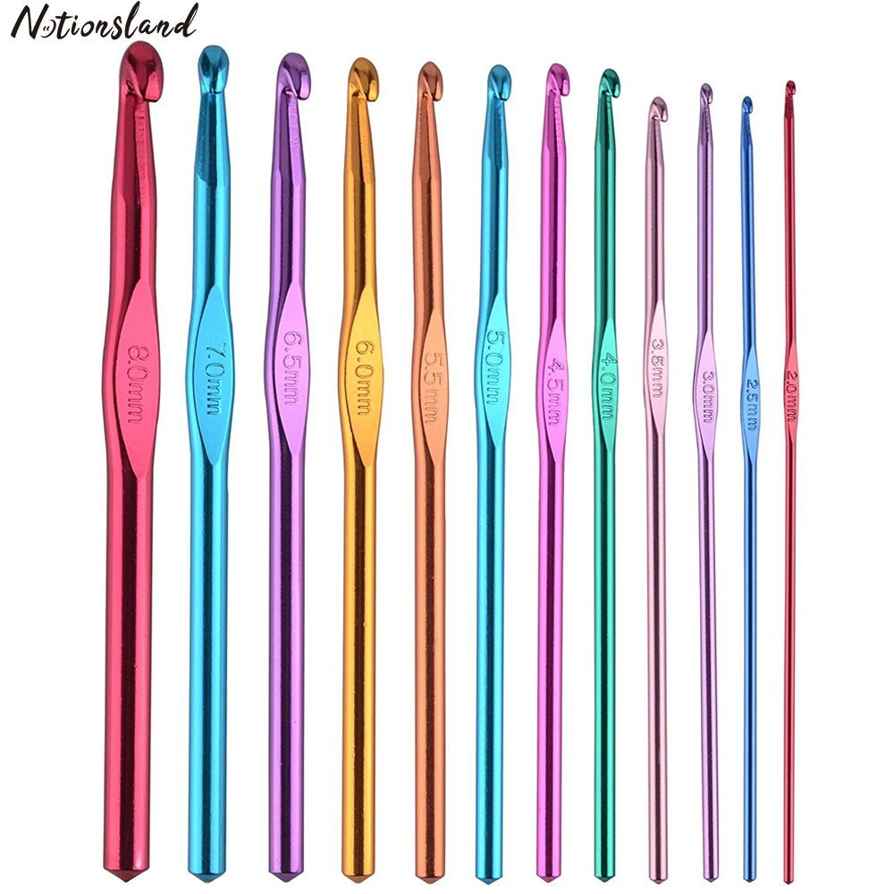 

12pcs 2-8mm Multicolor Aluminum Crochet Hooks Knitting Needles Craft Yarn Needles Weave Yarn Craft Sewing Tools Set Best Gift