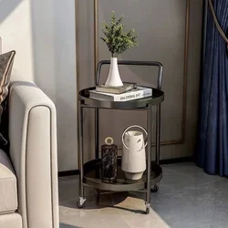 Luxury Small round Rolling Trolley Movable Coffee Table Multi-Purpose Storage Table for Living Room And Balcony