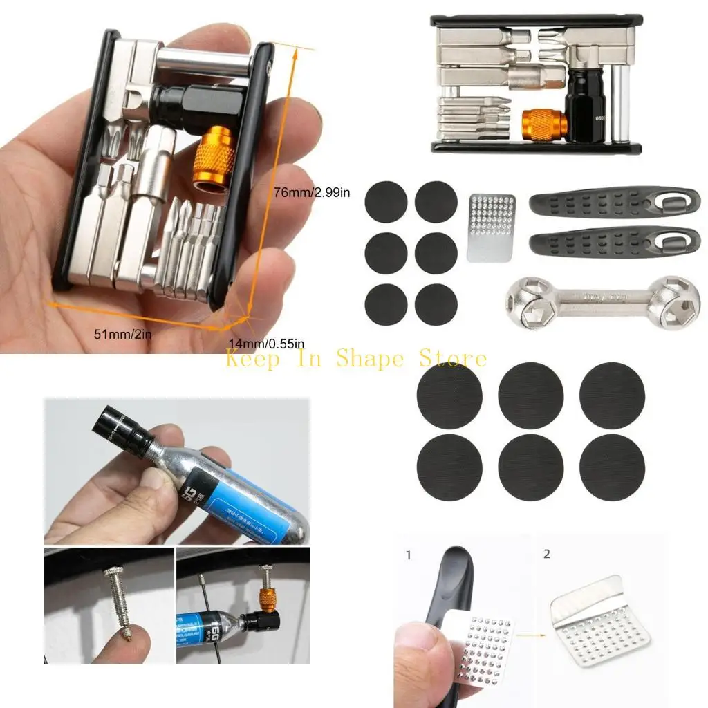 U1JC Portable Bike Tire Repairs Tool Set MultiFunctional Puncture Maintenances Tool Bicycles Fix Tire Tool Set with Bag