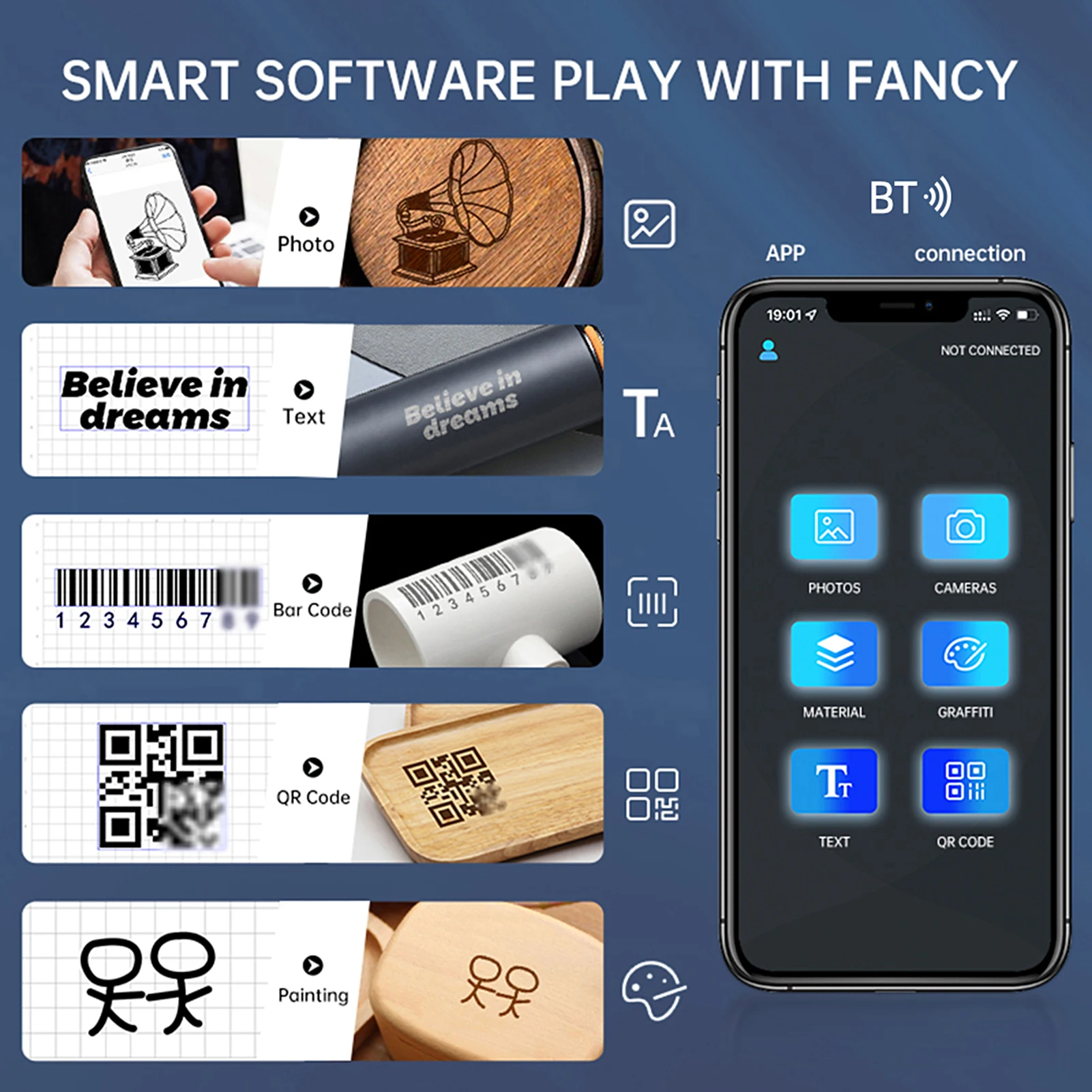 DIY マーキング DAJA DJ6 レーザー彫刻機 ポータブル彫刻機 DIY 手芸 ロゴマークプリンター 80x80mm 彫刻エリア 4PC付き