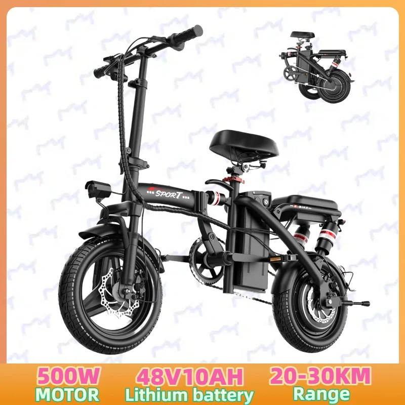 Mini Folding Electric Bike 48V 400W 30AH 14-inch Electric City Bike Folding Electric Bicycle Cheap Adult Battery Powered Scooter image 1