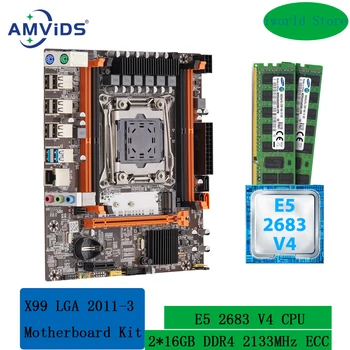 Kit de placa base X99 Xeon con Intel E5 2683 V4 LGA 2011 V3 y 32GB (2*16GB) DDR4 2133MHz memoria RECC Combo SATA USB M.2 NVME