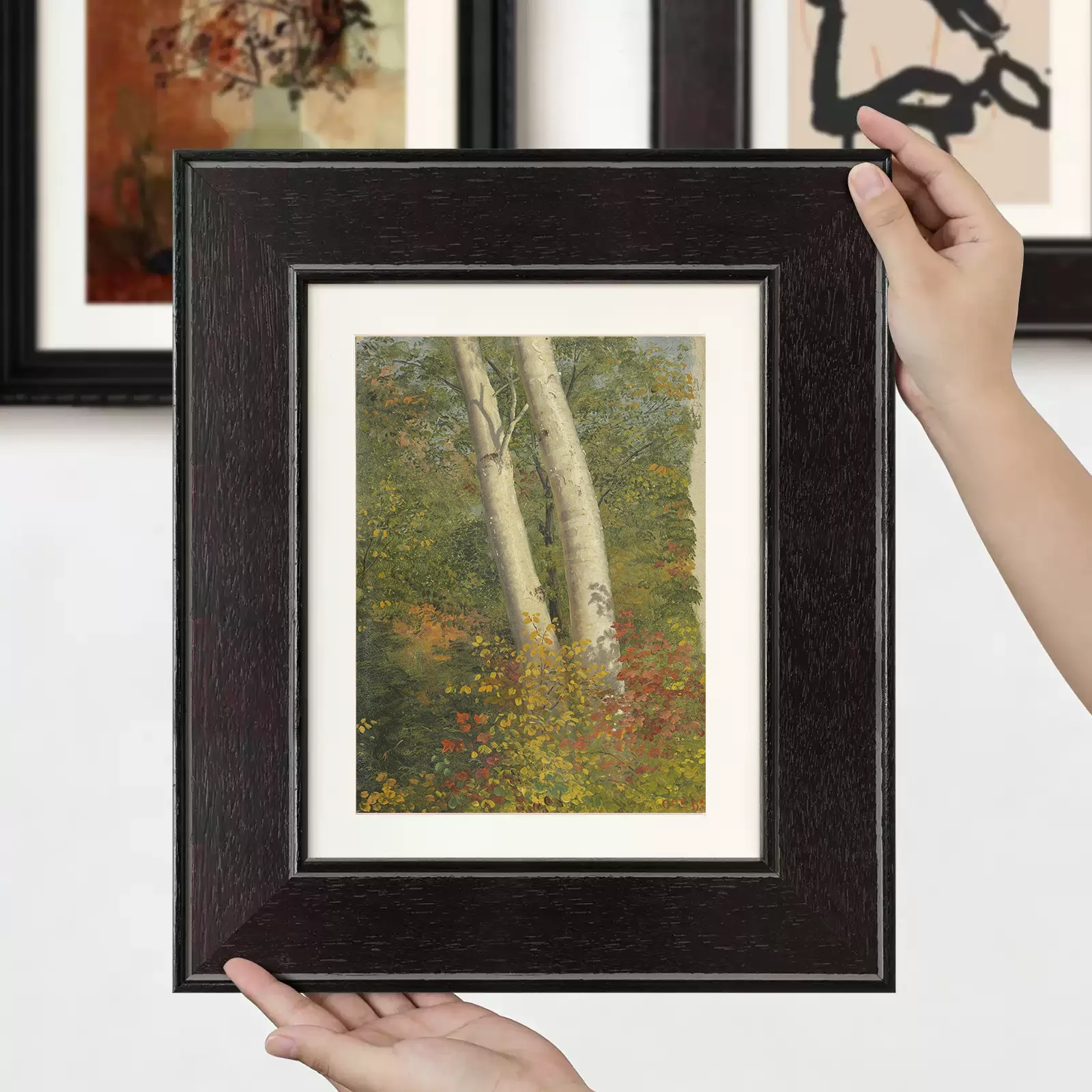 Vintage Dark Brown Solid Wood Picture Frame Beveled Recessed Art Frame Distressed Wood Grain Frame for Oil Painting Canvas Art