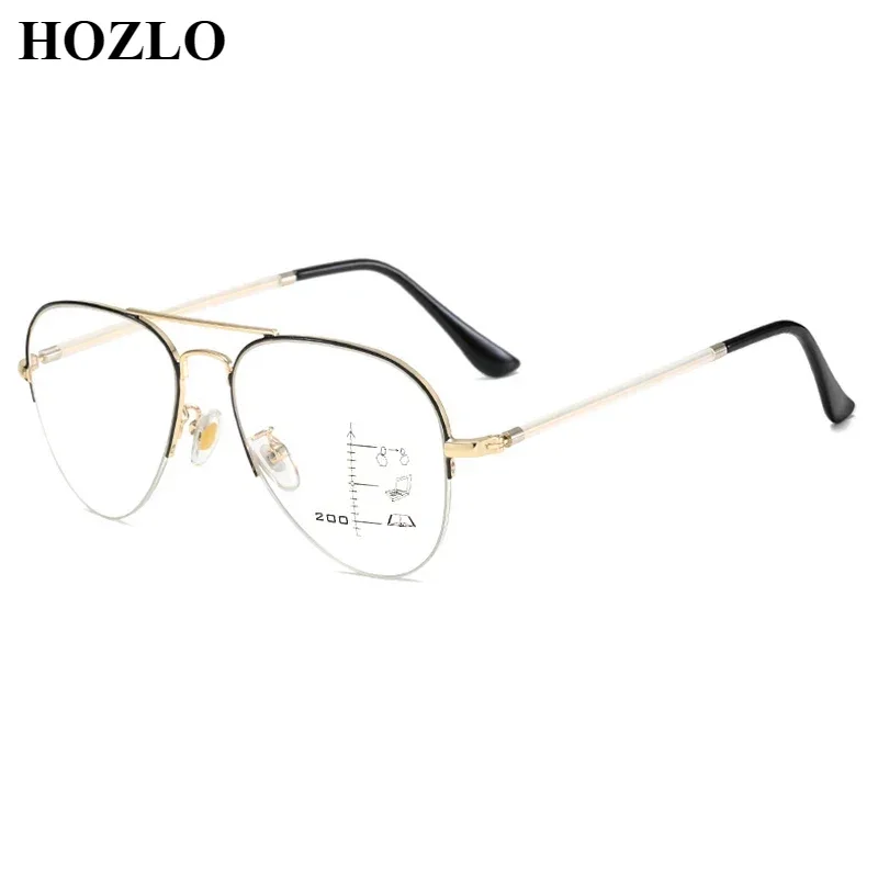 

New Fashion Retro Semirim Alloy Pilot Progressive Reading Glasses Magnifier Women Men Presbyopic Spectacles Look Near Far Gafas