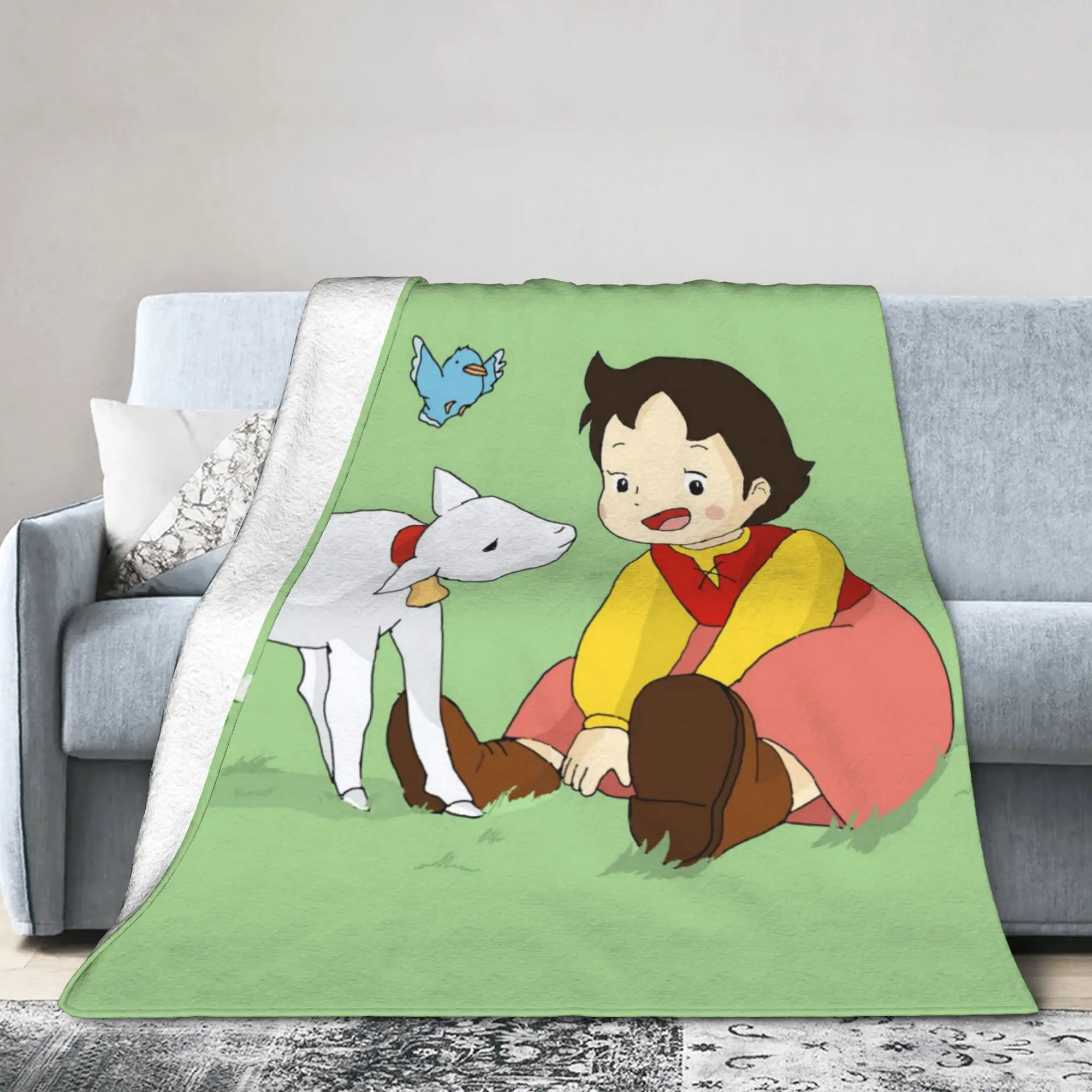Custom Ultra-Soft Fleece Heidi And Litle Goat Throw Blanket Flannel Cartoon Alps Mountain Girl Anime for Bedding Office Sofa