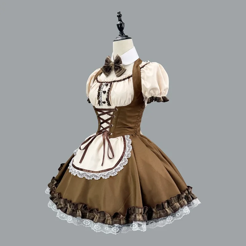 New Anime Maid Cosplay Costume Cute Kawaii Dog Lolita Bubble Sleeve Dress Set Women Halloween Carnival Party Outfit for Women - view 2