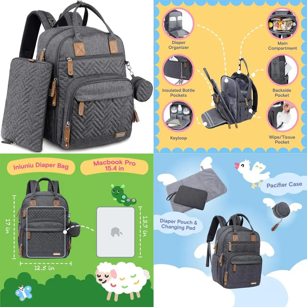 

Рюкзак-сумка для подгузников iniuniu, набор 4 в 1, большая унисекс-сумка для малышей (для мальчиков и девочек), водонепроницаемый дорожный рюкзак с сумкой для подгузников