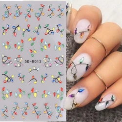 Colorful Christmas Light 5D Embossed Nails Art Stickers Snowflake Glove Decals Self Adhesive Bells Light DIY Manicure Decoration