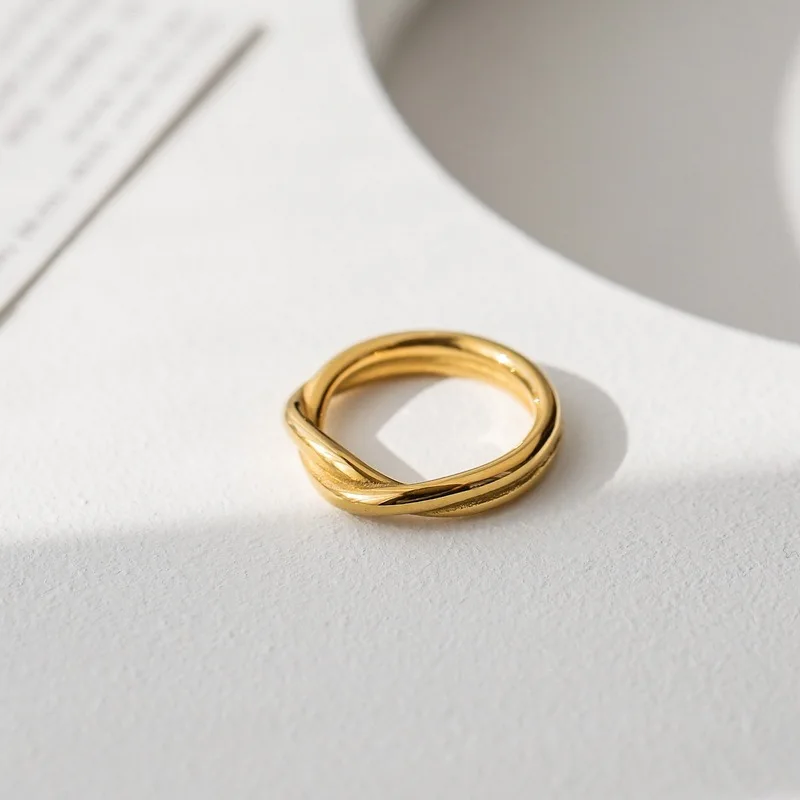 Stainless Steel Rings For Women Men Gold Color Two Line Twisted Ring Female Male Party Finger Jewelry 2023 Trend Free Shipping