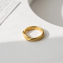 Stainless Steel Rings For Women Men Gold Color Two Line Twisted Ring Female Male Party Finger Jewelry 2023 Trend Free Shipping