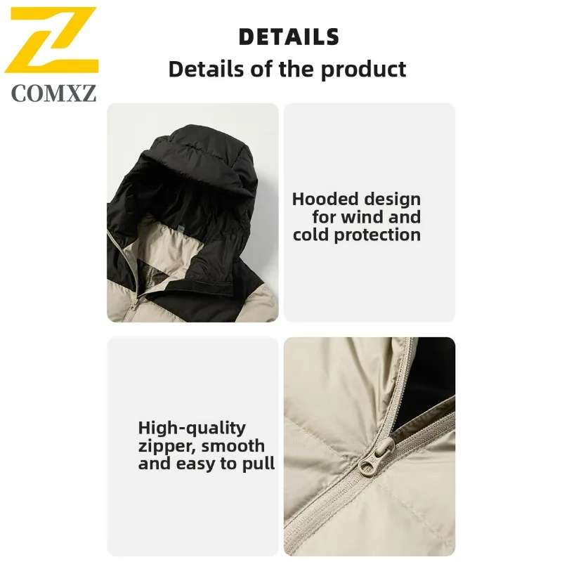 COMXZ Versatile Men Puffer Jacket High-quality Hood Collar Outdoor Adventure Windproof Parka Travel Cold Protection Winter Coat
