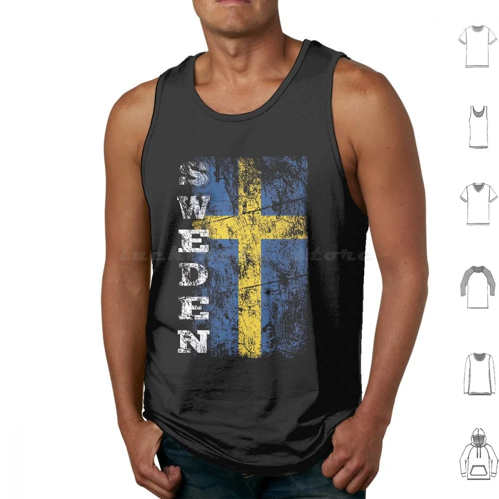 Sweden Flag Flag Cool Tank Tops Vest Sleeveless Sweden Flag Banner Swede Cool Vintage Idea Lettering Vacation Vacationers