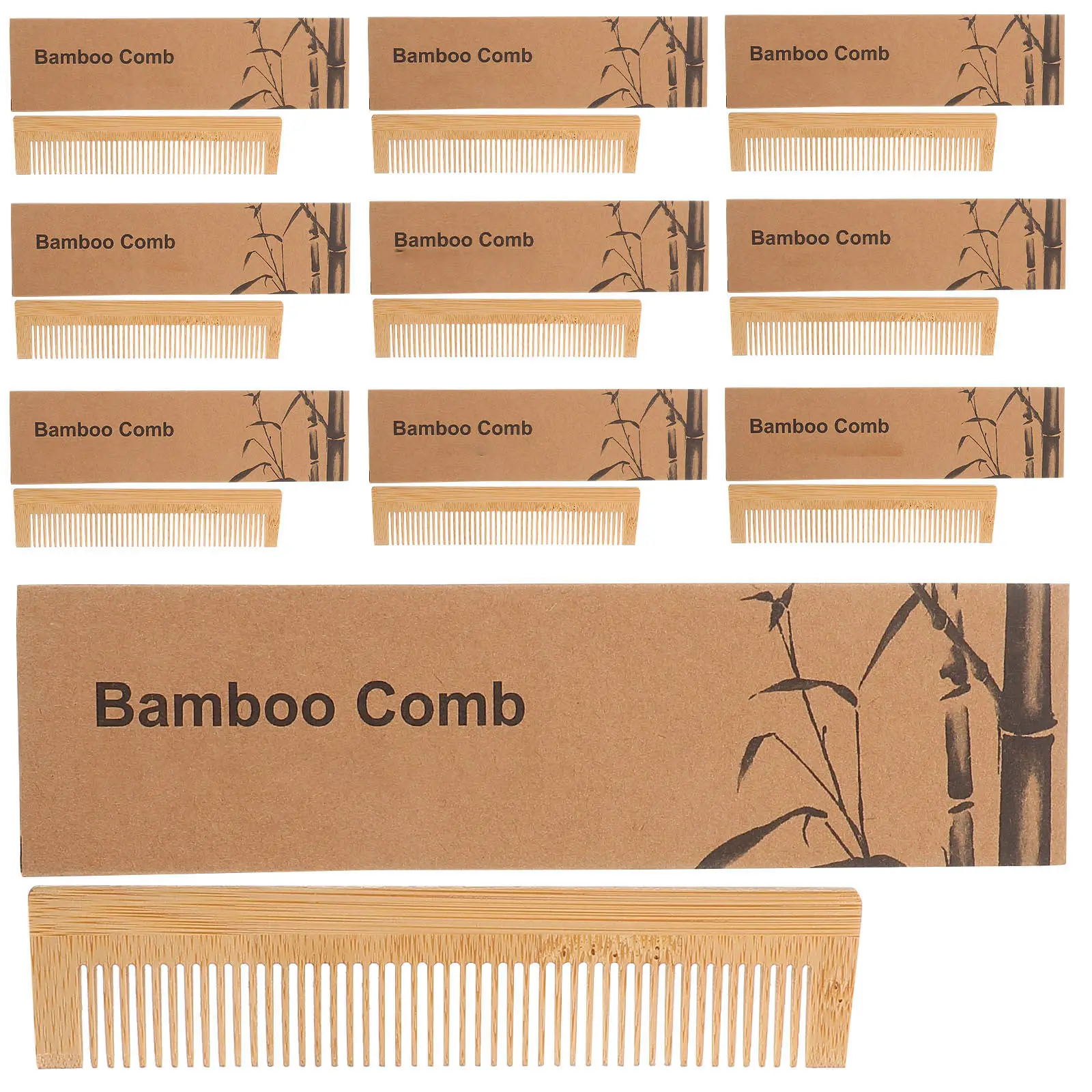 10Sets Wooden Bamboo Combs Anti-Static Full Tooth Design Gentle Scalp Detangling Hair Comb with Carry Case for Hotel Travel