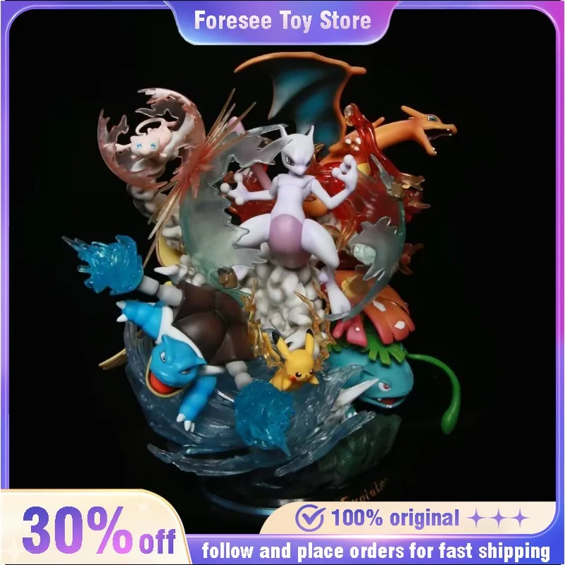 

37cm Giant MFC Mewtwo Strikes Back Figure Charizard & Pikachu Battle Statue Jumbo Anime Model Collector's Display Anime Gift