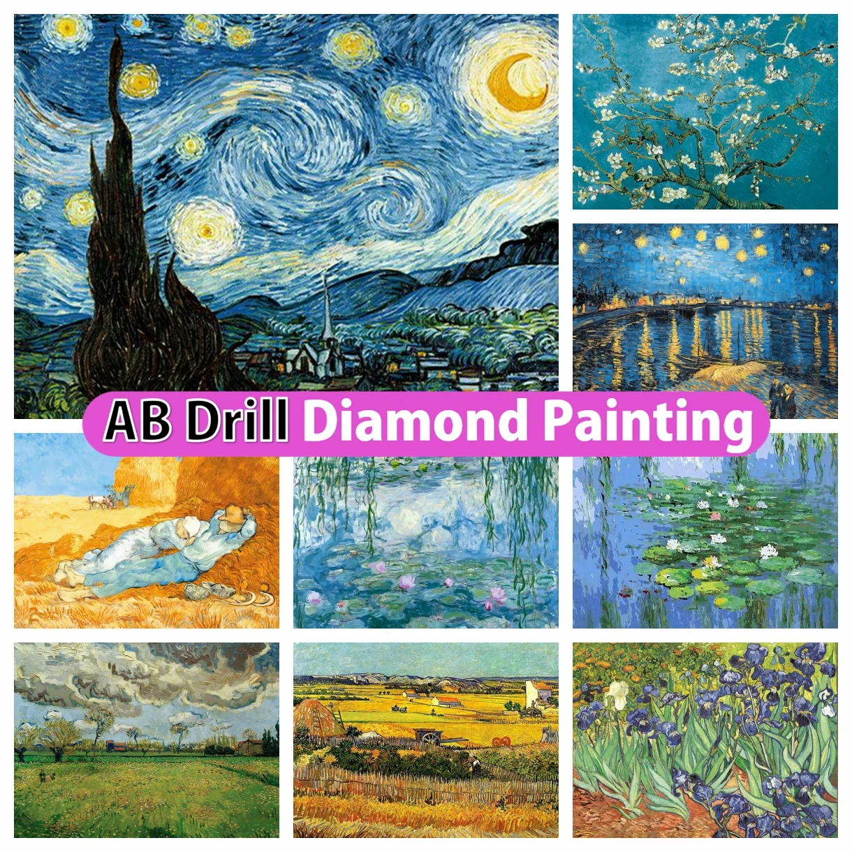 

Vincent Van Gogh 5D AB Drills Diamond Painting Starry Night Sunflower Colorful Comic Oil Art Cross Stitch Mosaic Home Decor Gift