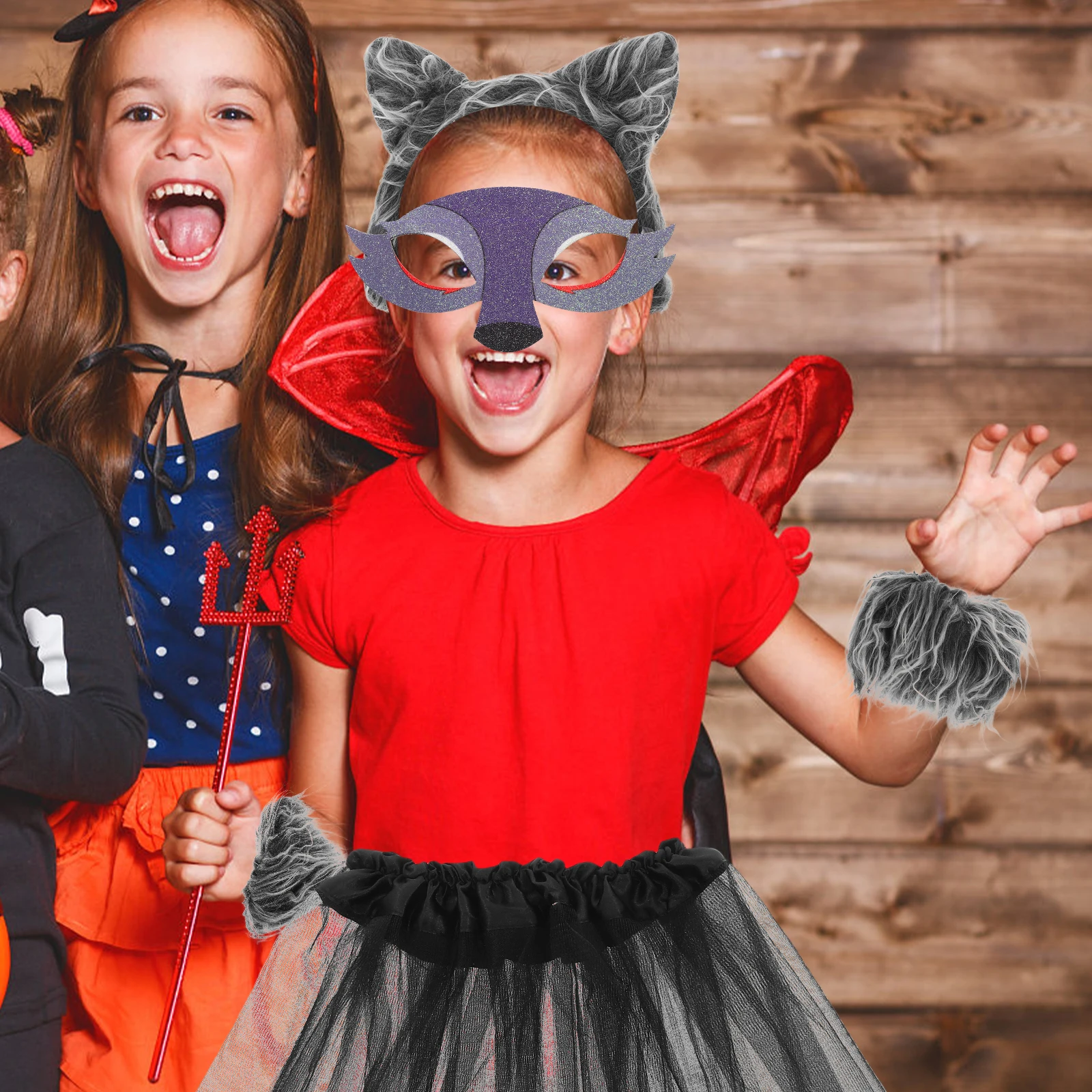 

8pcs Wolf Costume Set For Kids Ears Headband Tail Gloves Mask Halloween Animal Dress-Up Accessory Party Cosplay Roleplay