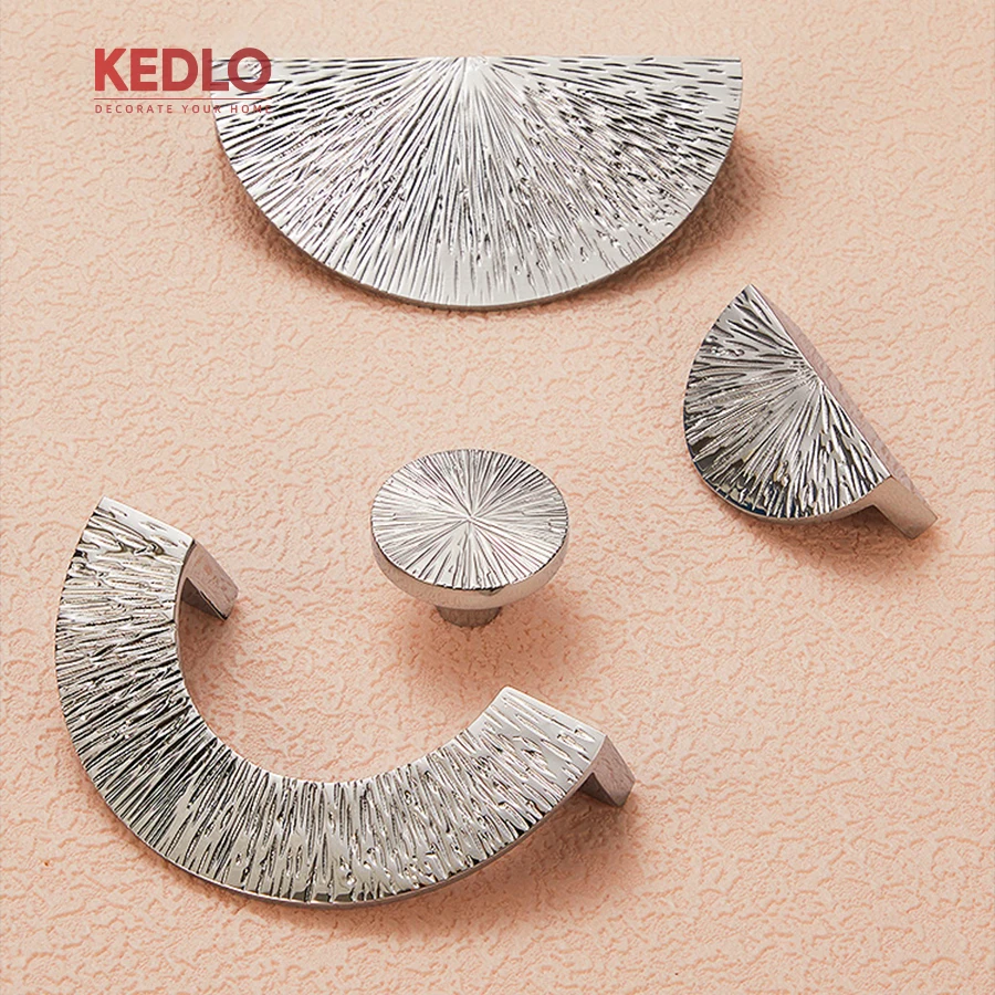 KEDLO Solid Brass Hammer Pattern Semi-Circular Silver Handle European Style Light Luxury Drawer Gold Pull Handle