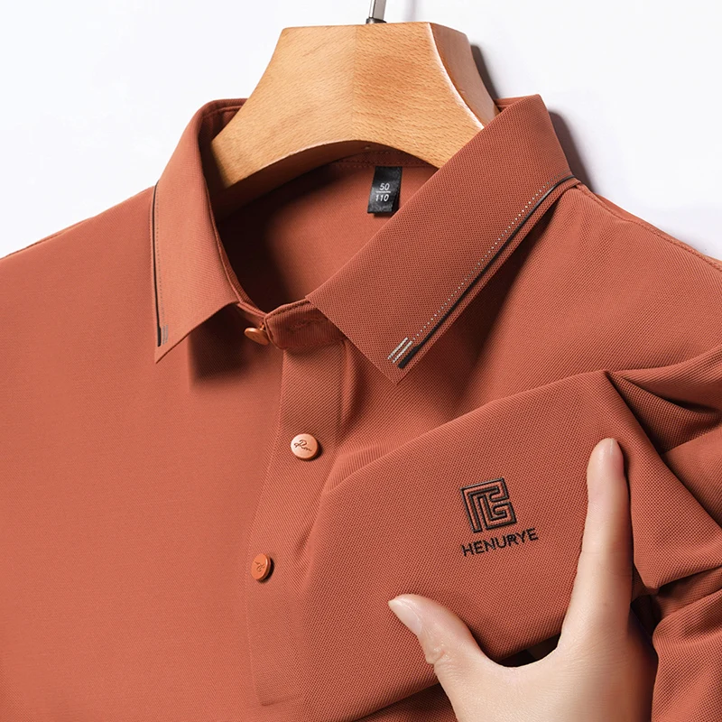 

Ice Silk Seamless Breathable Polo Shirt Korean Men Elasticity Lapel Collar Printing Polo Shirt Fashion Short Sleeved 2024 Tops