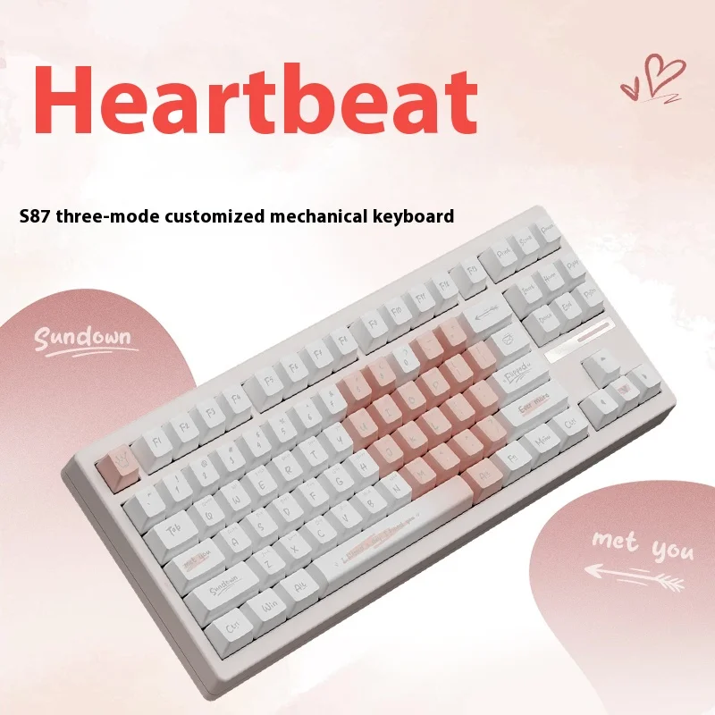 

New S87 Bluetooth Three-Mode Mechanical Keyboard Full Key Hot Swap Game Esports Keyboard Pink Keyboard Friend Gift